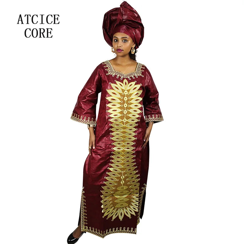 African Dre ss for Women Plus Si ze Embroidery Weddi ng Guest Long Maxi Dress with Scarf