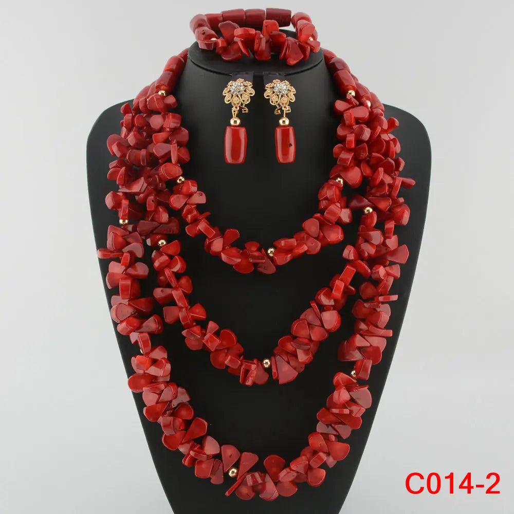 Fashion Nigerian Coral Beads Necklace Earrings Set for Bride New African Wedding Jewelry Set