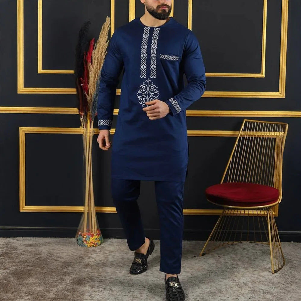 2024 African Youth Stand Collar Slim Fit Brown Ordinary Spring And Autumn Casual Shirt Dashiki Suit Muslim Suit Rich Bazin