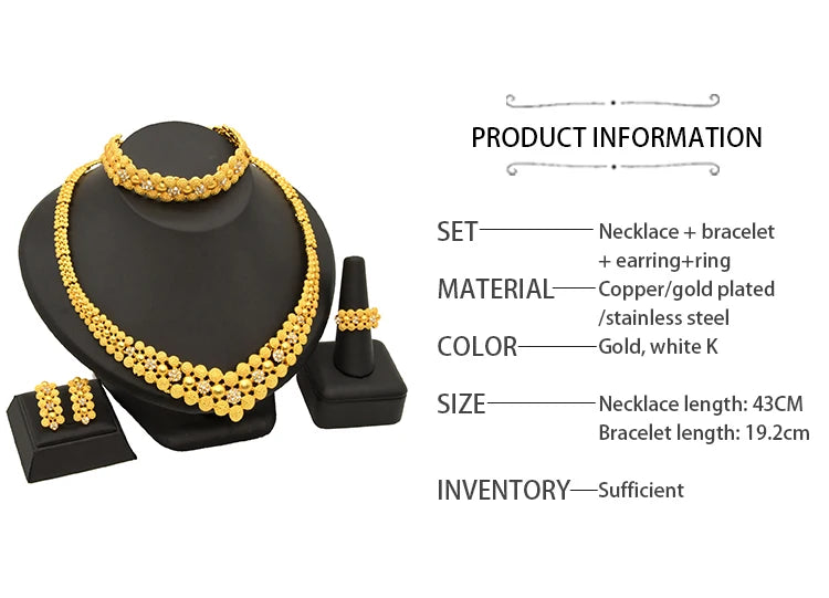 XUHUANG Dubai 2024 Gold Color Necklace Bracelet Jewelry Set For Women Ethiopian Arabic Charm Necklace Choker Set Wedding Gifts