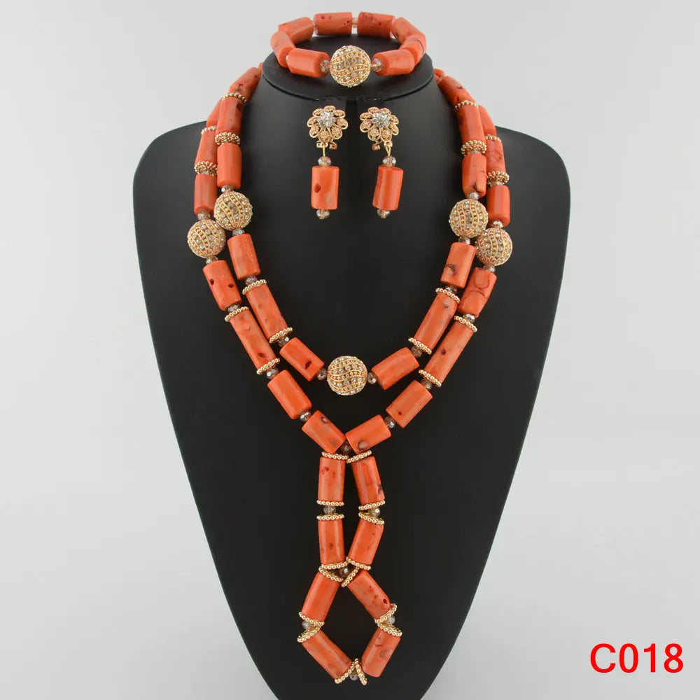 Fashion Nigerian Coral Beads Necklace Earrings Set for Bride New African Wedding Jewelry Set