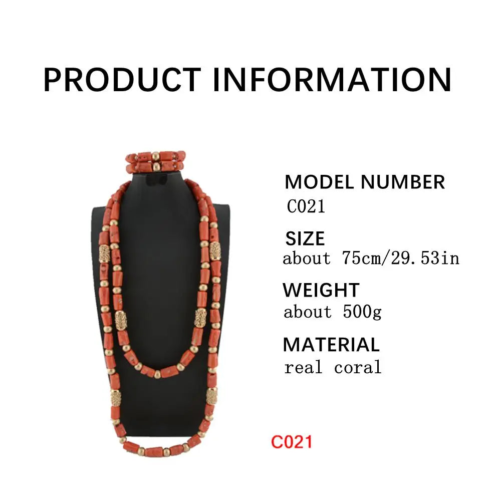 Fashion Nigerian Coral Beads Necklace Earrings Set for Bride New African Wedding Jewelry Set