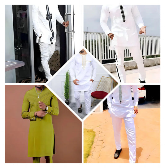 New Dashiki African ethnic men long sleeve T-shirt trousers suit personality printed top standard size banquet event dress S-2XL