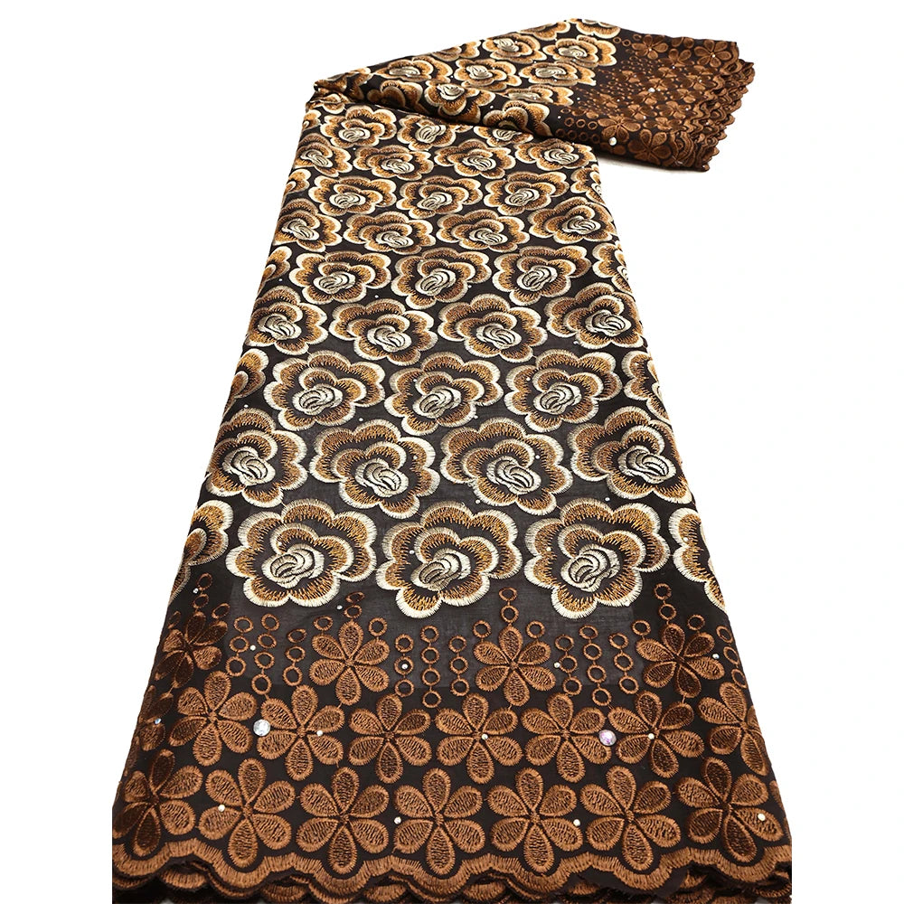 Latest 2025 High Quality African Nigerian Tulle Lace Fabric Cotton Damask Guipure Formal Prom Party Gown Dress 5Yards