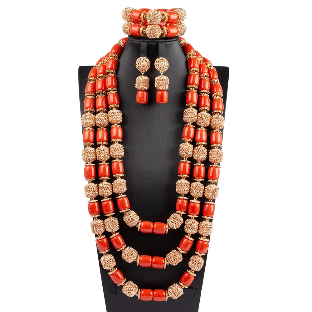 Long Fashion Wedding Beads Necklace White Artificial Coral Bridal Jewelry Sets African Beads Jewelry Set  ABK261