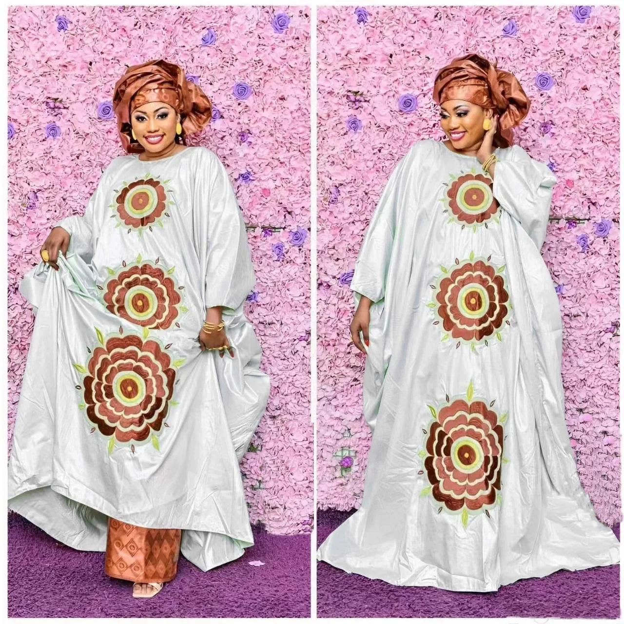 African Dress For Woman Plus Size Dress Bazin Riche Embroidery With  Floor Long Dress With Scarf 3pieces One Set