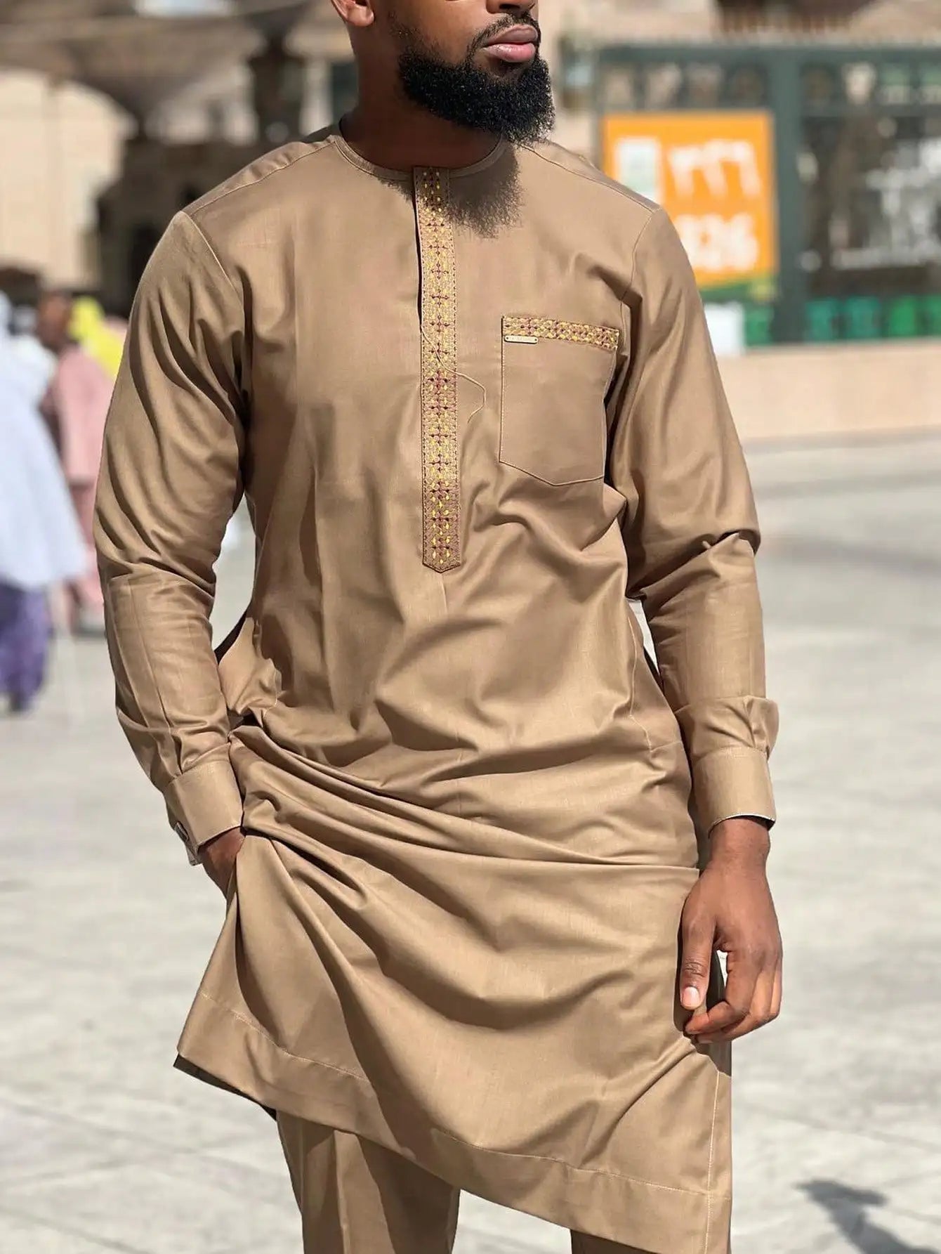 Kaftan Elegant Men's Suit Long Sleeve Ethnic Style Casual EmbroideryTop And Pants 2PCS Sets African Fashion Traditional Outfits
