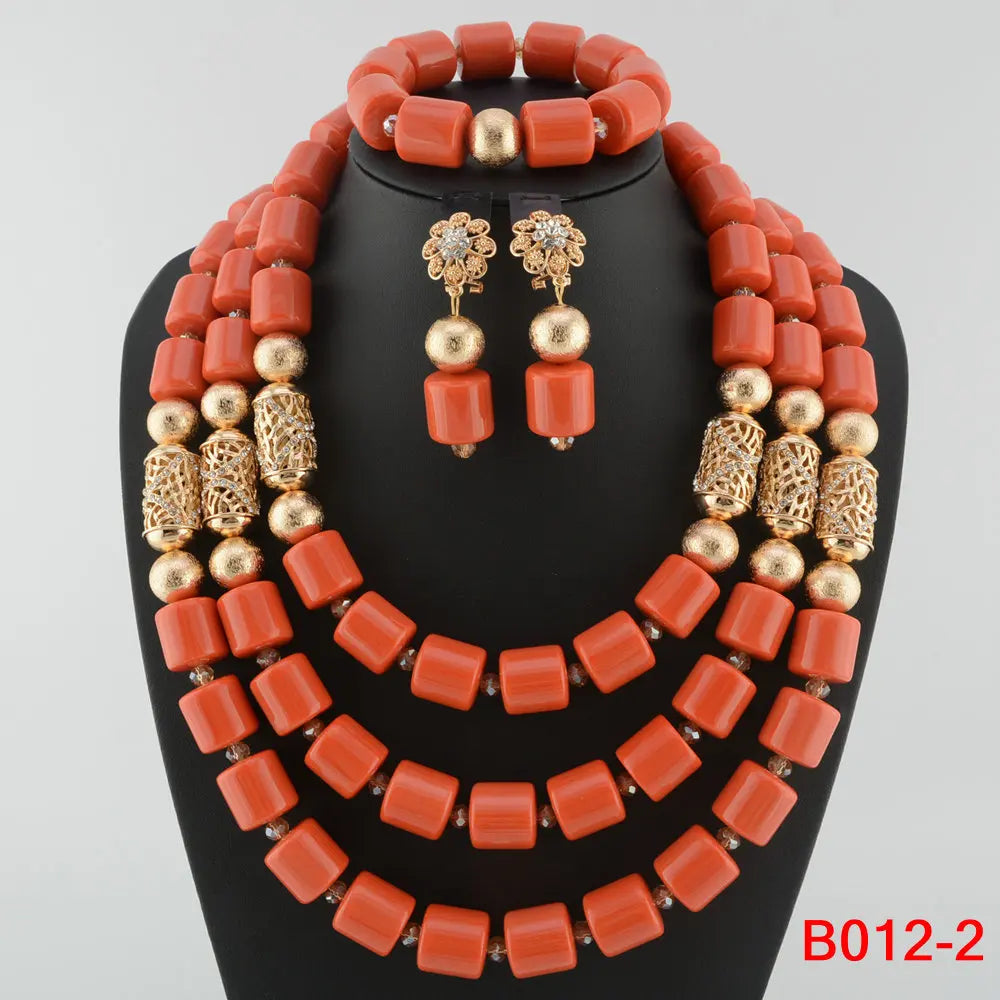 African Beads Wedding Necklace Set Artificial Coral Beads Jewelry Set Wholesale Nigeria Bride Wedding