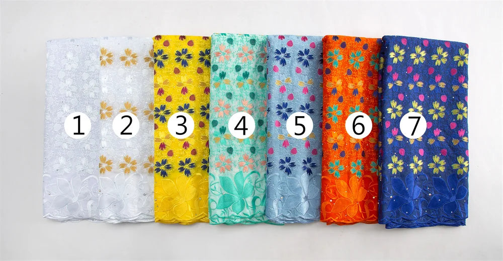 African Cotton Lace Fabric with Stones 2024 High Quality Nigerian Swiss Voile Lace for Sewing Women Evening Party Dresses TY3582