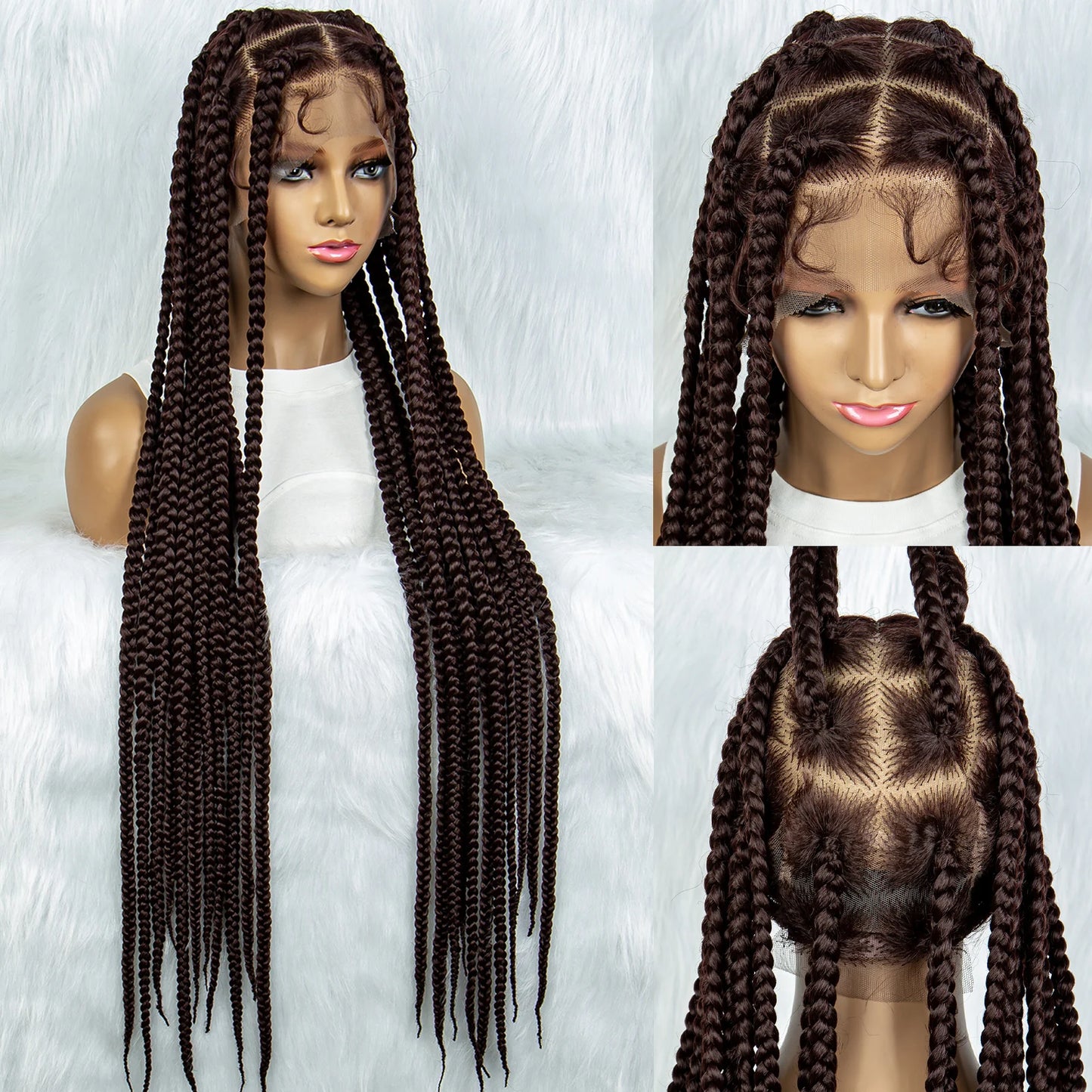HD Full Lace Braided Wigs for Black Women Box Braids Synthetic Lace Front Wig Big Square Knotless Box Braids With Baby Hair