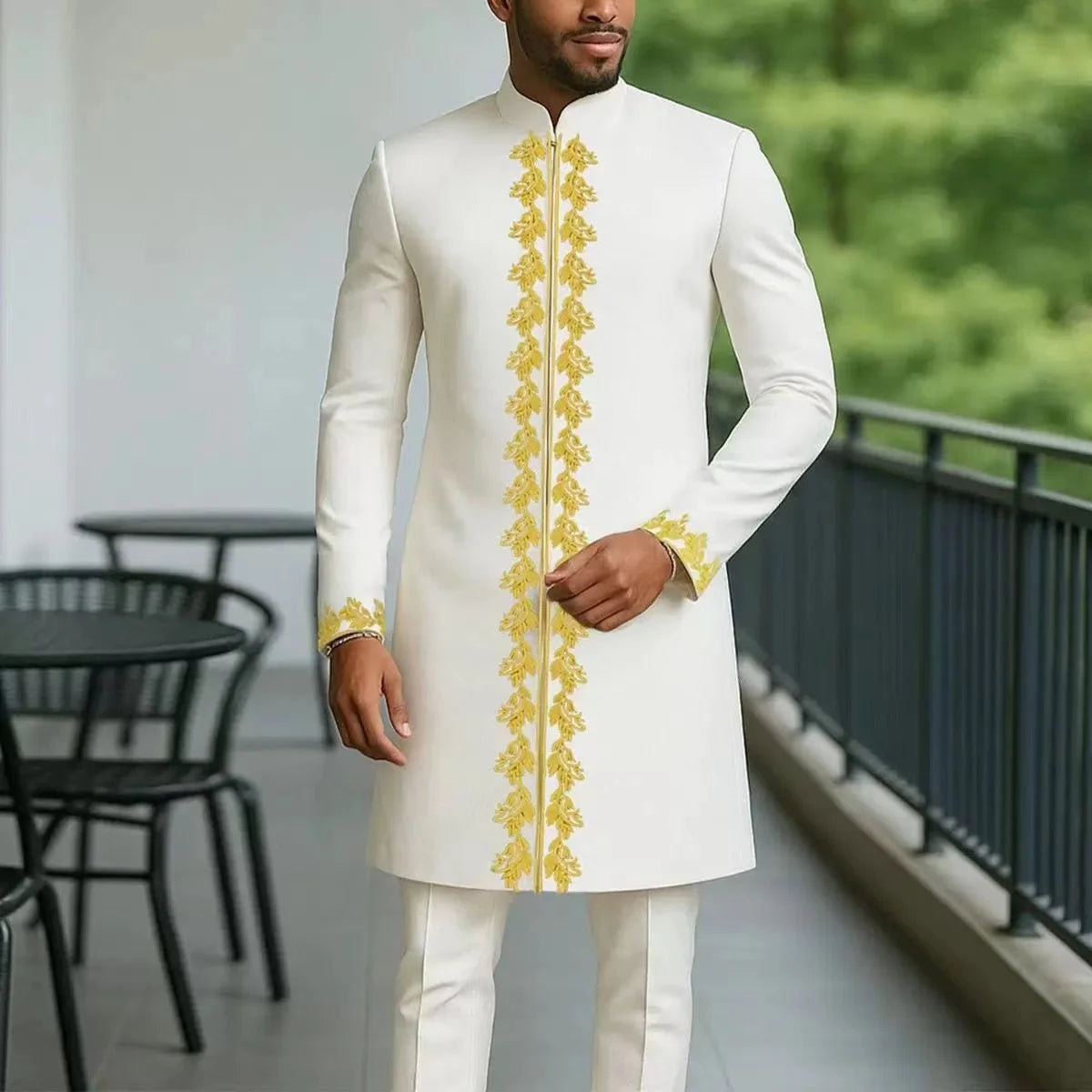 Kaftan Elegant Men's Suit Long Sleeve Ethnic Style Casual EmbroideryTop And Pants 2PCS Sets African Fashion Traditional Outfits