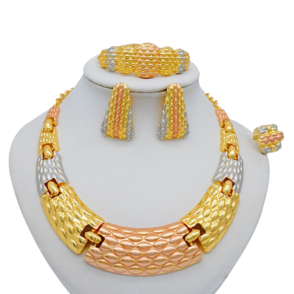 Necklace Sets For Women Dubai African Gold Color Jewelry Set Bride Earrings Rings Indian Nigerian Wedding Jewelery Set Gift