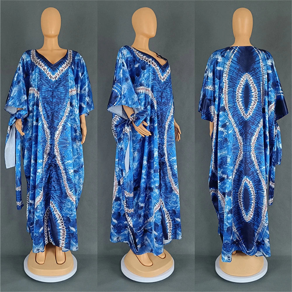 African Dresses for Women Hijab Kaftan Print Loose Boubou Robe Africa Clothes Ankara Dashiki Dubai Abaya Scarf Gown Caftan Dress