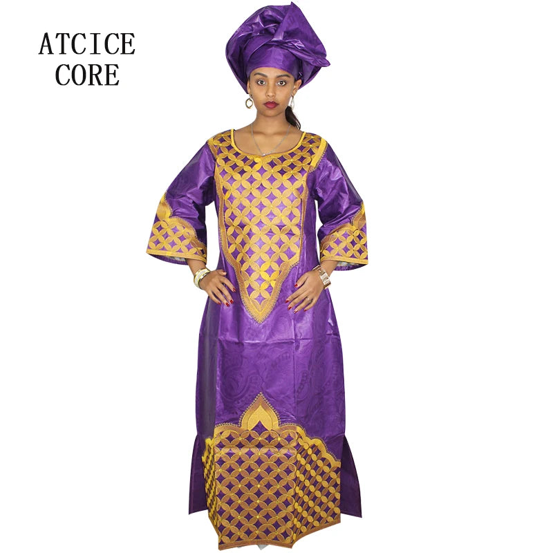 African Attire For Women Bazin Riche Embroidery Plus Size Elegant Party Church Dress