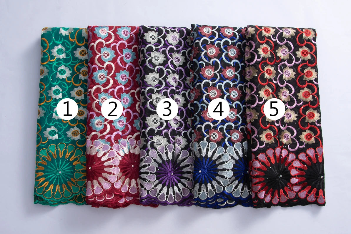 2024 High Quality Cotton Swiss Voile Lace with Crystal African Embroidered Lace Fabric for Sew Wedding Party Women Dress TY3052