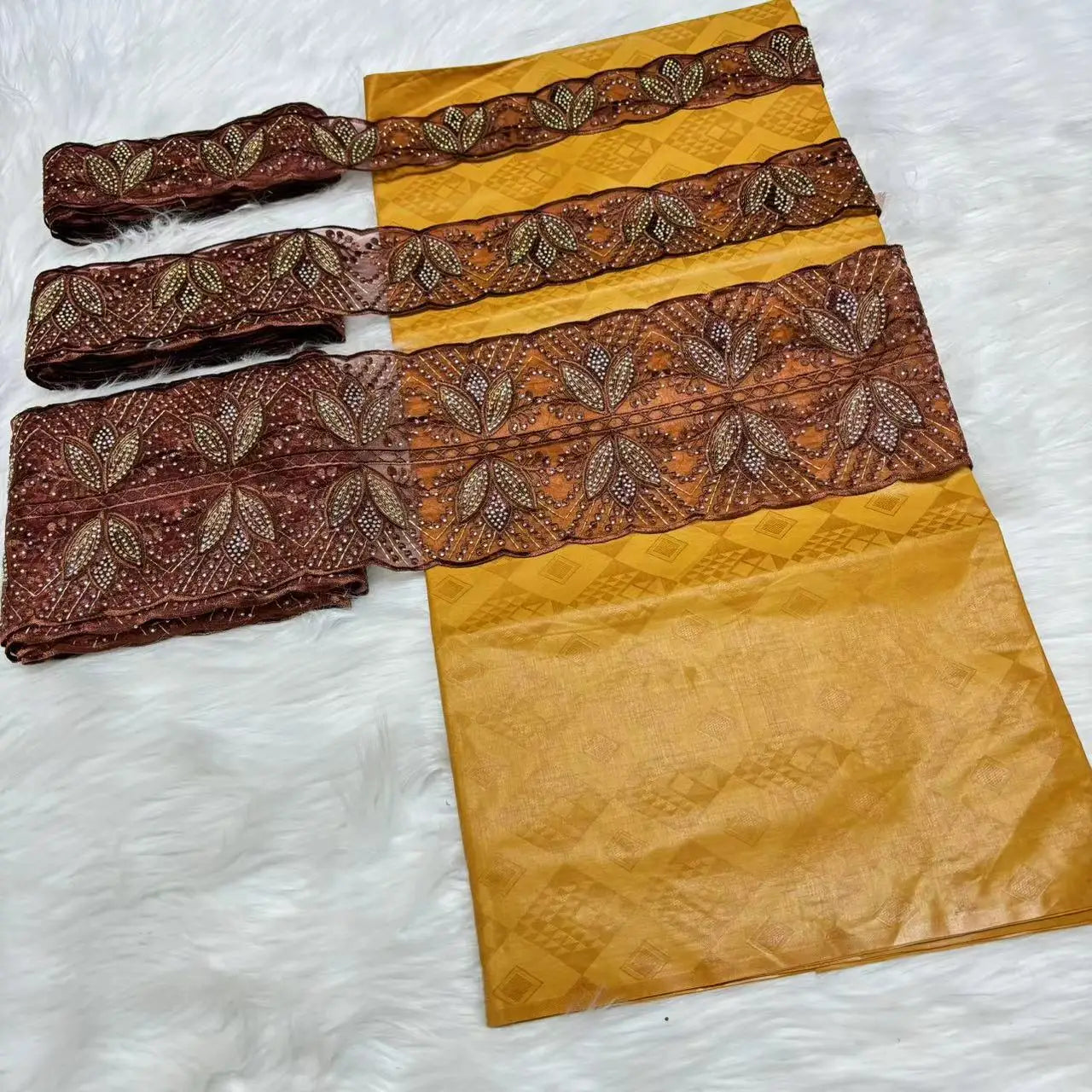 5 Yards/lot Perfume Bazin Riche Soft Brocade Fabric With 15 yards Lace Embroidered Trim Accessories Ribbon For Crafts Sewing