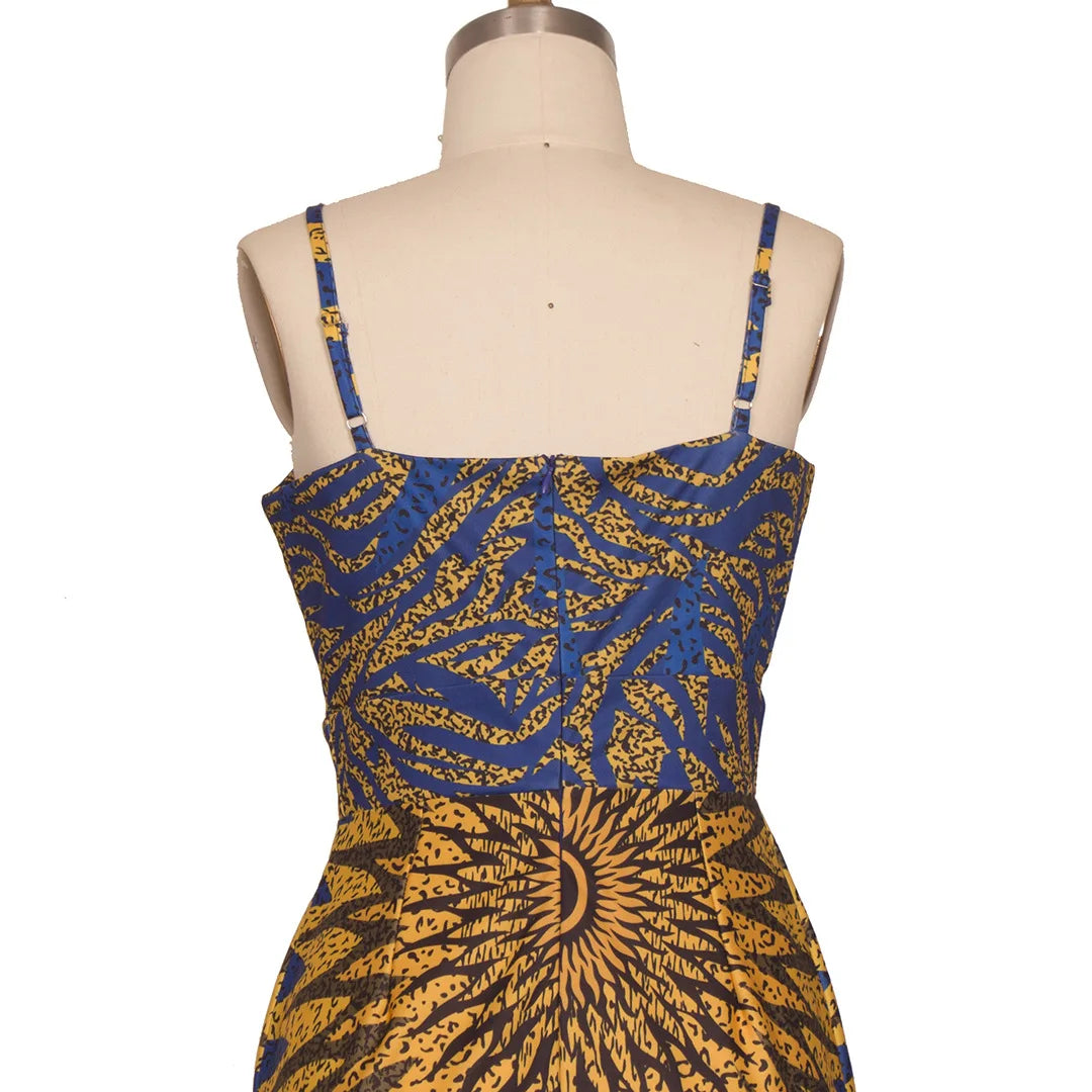 African Women's Clothing Bodycon Hollow Out Printed Dress Fishtail Suspenders Maxi Skirt Banquet Party Dress Slim Fit Hollow Out