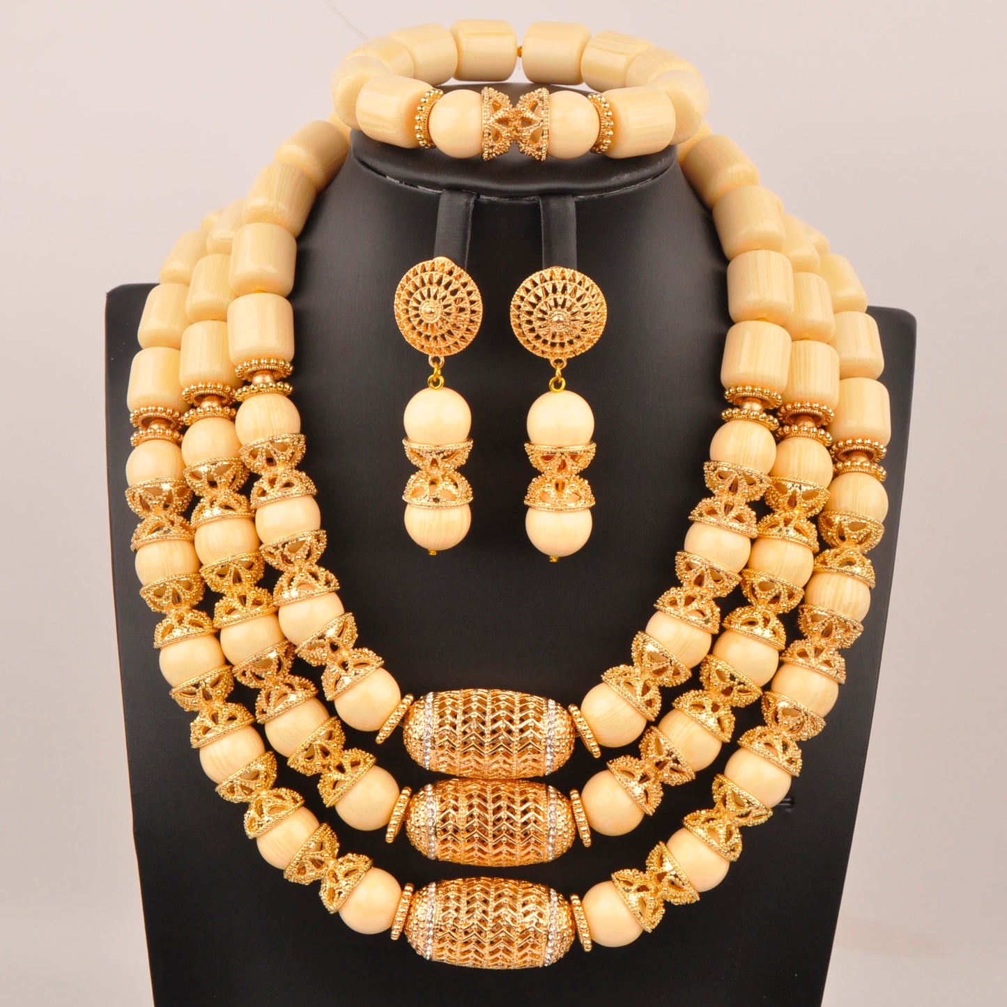 Orange Nigerian Artificial Coral Bead Necklace African Jewelry Sets