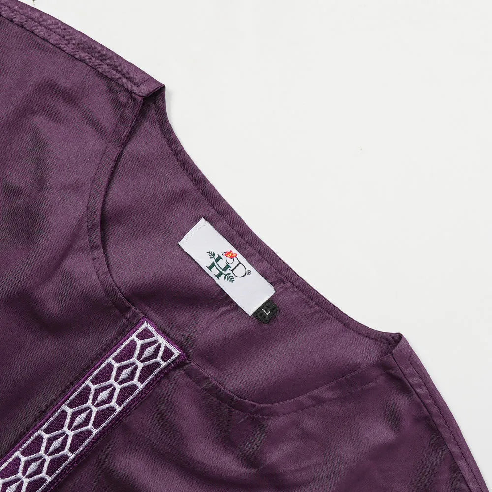 H&D African For Men Traditional 3PCS Outfit Thobe Set Purple Agbada Embroidered Robe Plus Size Wedding Christmas BouBou Ramadan