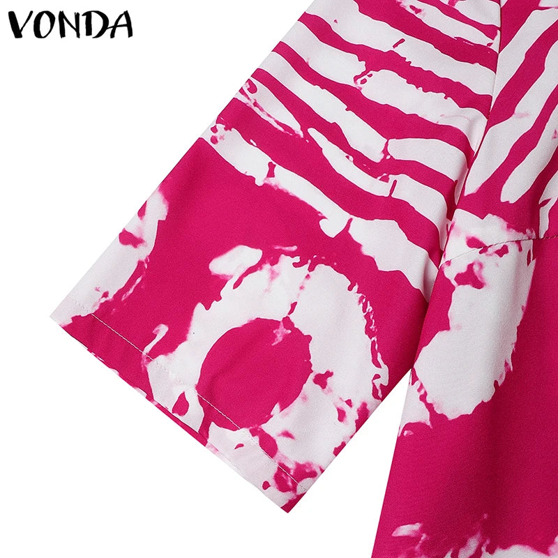 Plus Size Women Bohemian Maxi Dress 2025 Summer Printed Long Sundress VONDA Beach Party Vestidos Half Sleeve Casual Loose Robe