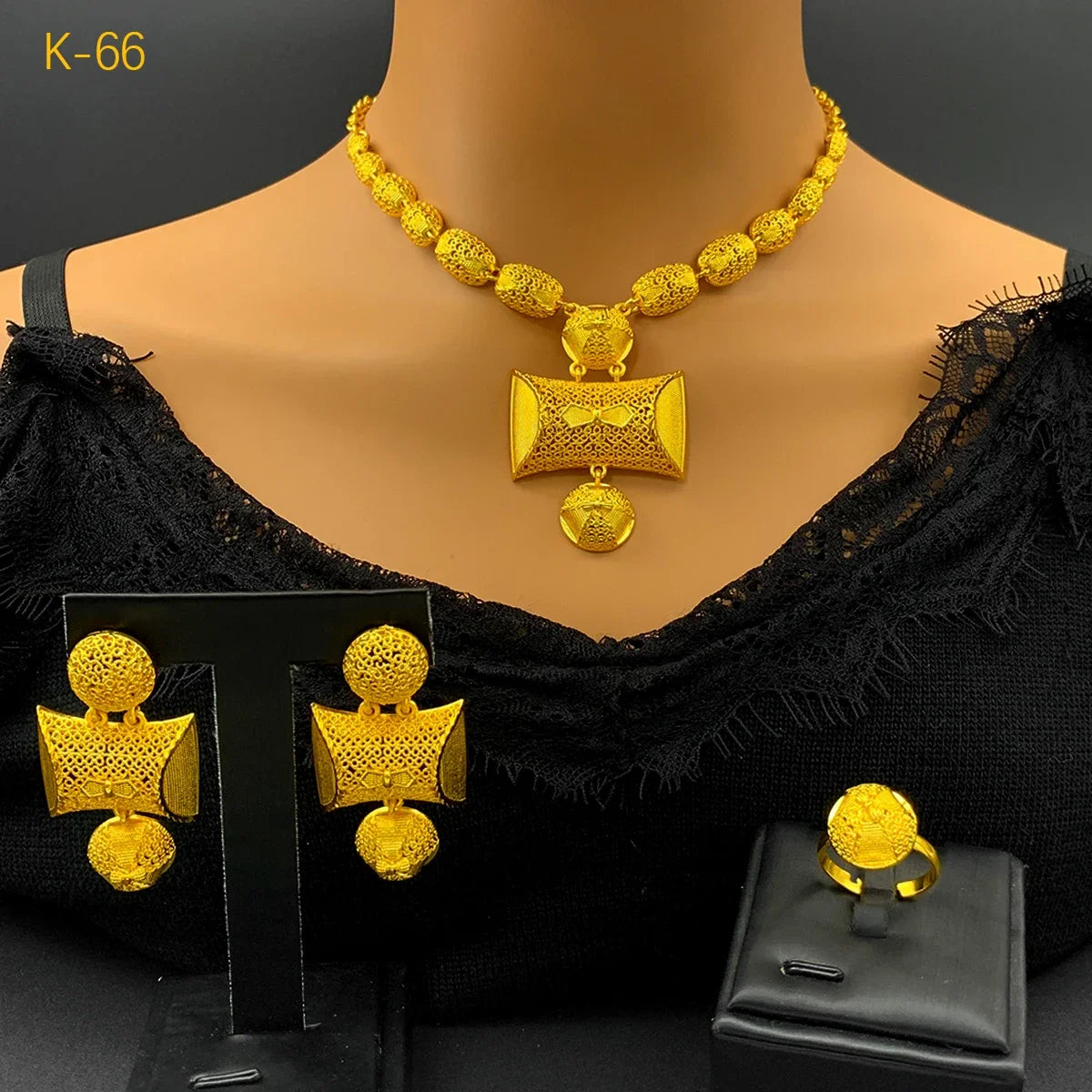 ANIID Indian Dubai Luxury 24k Gold Plated Necklace And Earrings Jewelry Sets For Women Ethiopian Bridal Set Wedding Party Gifts