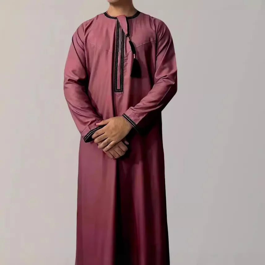 New Men's Muslim Fashion Abayas Dress O Neck Long Sleeve Pullover Kaftan Pakistan Saudi Arab Caftan Islamic Clothing Prayer Robe