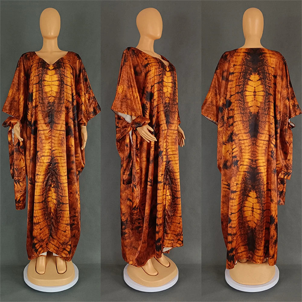 African Dresses for Women Hijab Kaftan Print Loose Boubou Robe Africa Clothes Ankara Dashiki Dubai Abaya Scarf Gown Caftan Dress