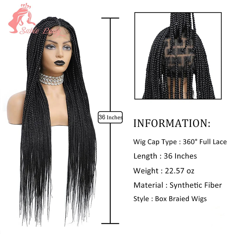 36" Synthetic Knotless Box Braided Wigs For Black Women Cornrow Braids Lace Wigs Full Lace Braids Hair Wig Black Braiding Hair