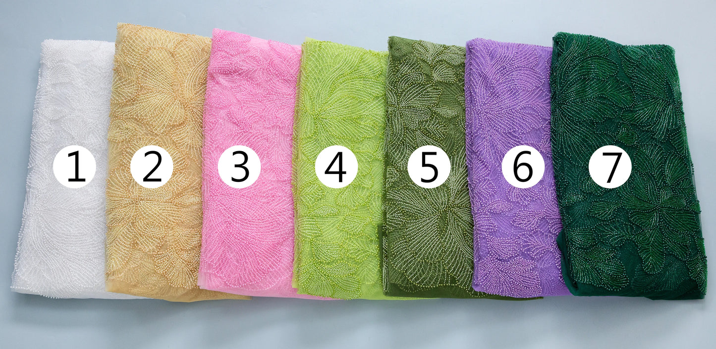 Kalume Green French Mesh Lace Fabric Beads African Lace Fabrics Nigerian Mesh Lace Fabric For Diy Dresses Party Wedding F4034