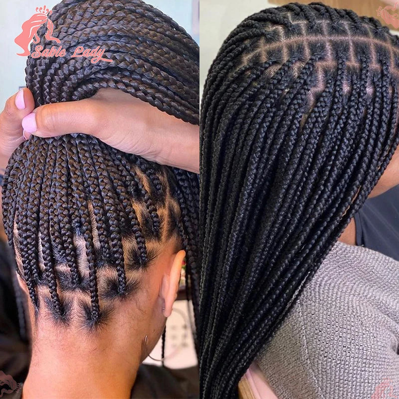 36" Synthetic Knotless Box Braided Wigs For Black Women Cornrow Braids Lace Wigs Full Lace Braids Hair Wig Black Braiding Hair