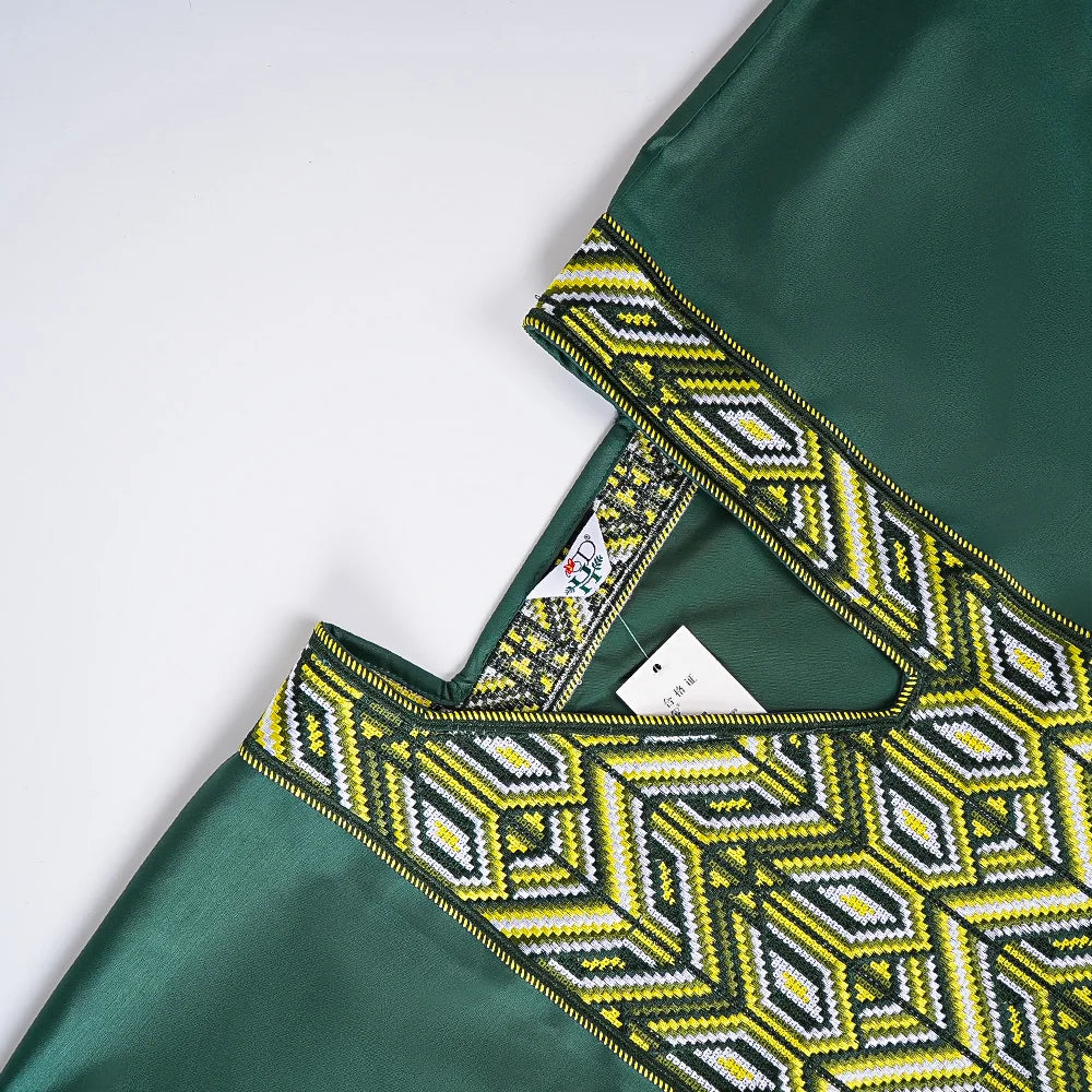 H&D African Clothes for Men Traditional Wear Formal Bazin Riche Dashiki Outfits Green Shirt Pants Robe Suit African Men Agbada