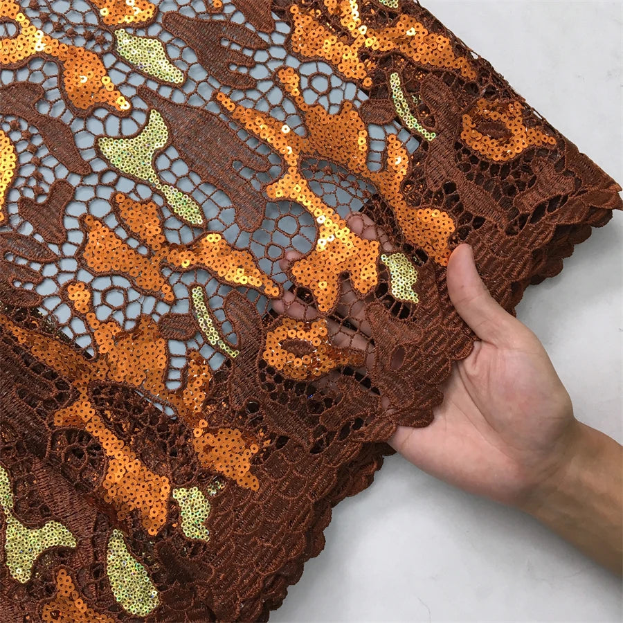 Kalume African Sequins Lace Fabric 2025 High Quality Material Nigerian Guipure Cord Lace Fabric for Party Dress Sewing F4058