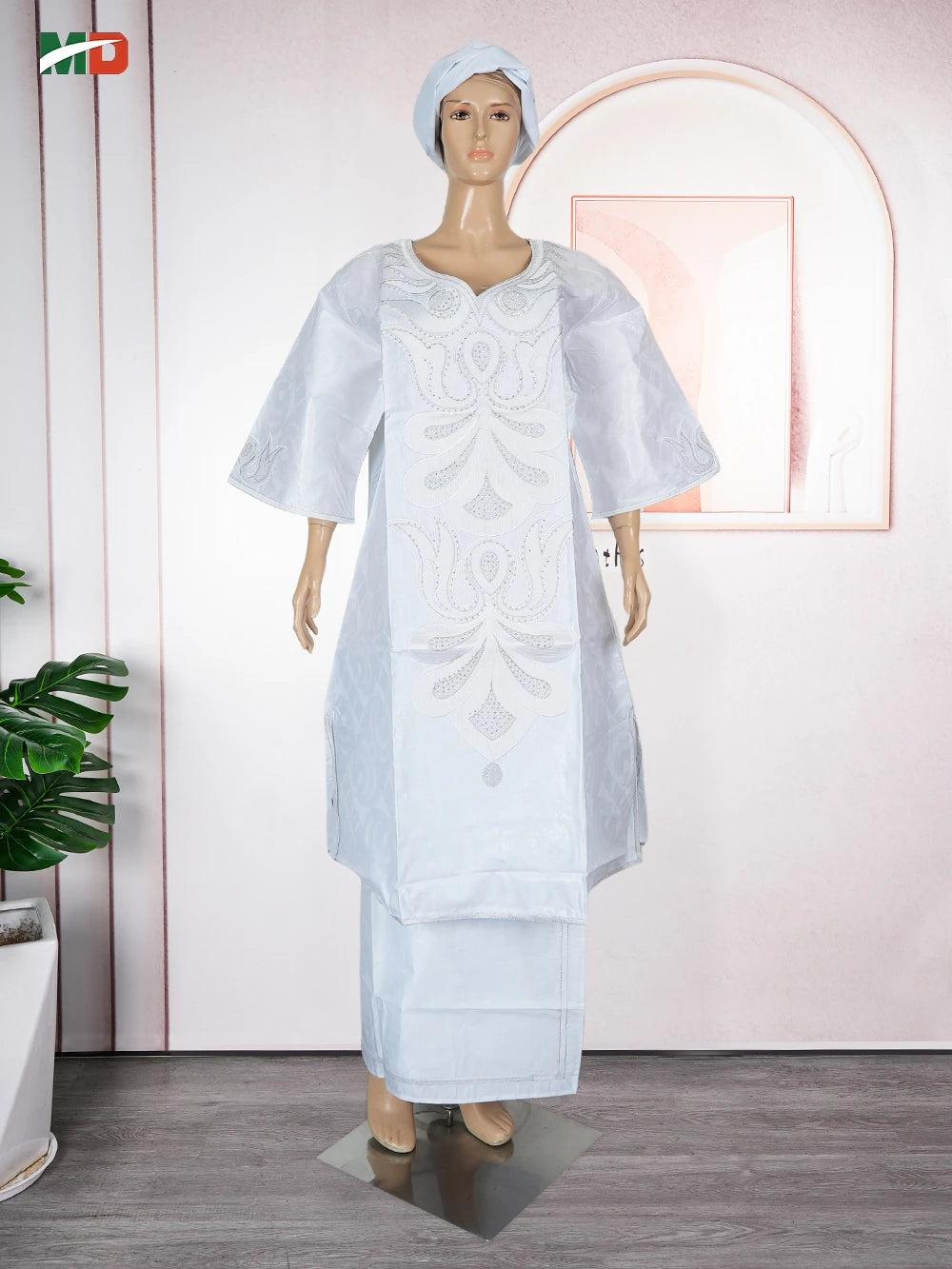 MD African Clothes For Women 2 PCS Sets Tops And Skirts Suits Bazin Riche Gown Dashiki Ankara Turkey Outfits Plus Size Dresses