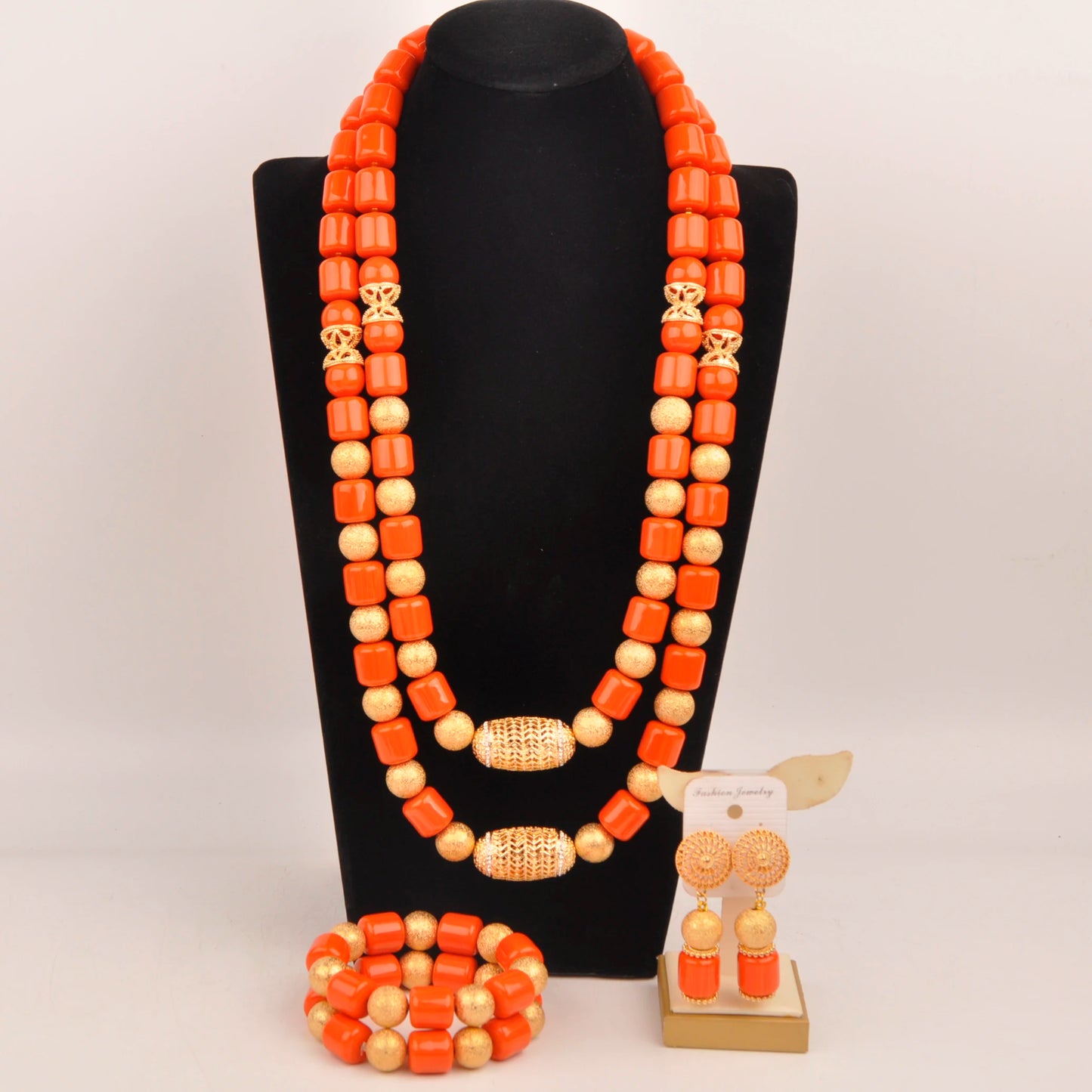 Orange Nigerian Artificial Coral Bead Necklace African Jewelry Sets