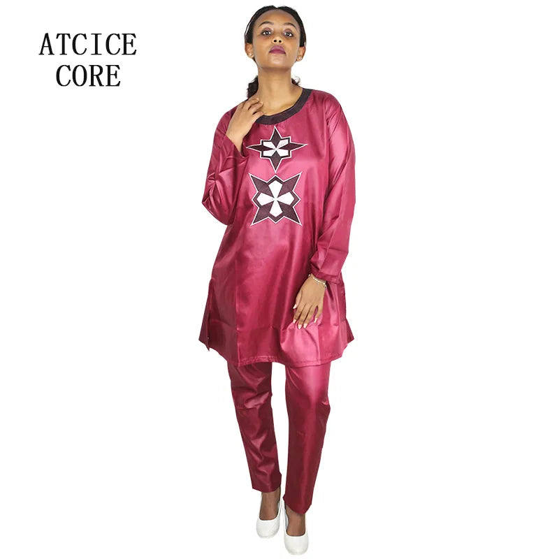 African Dress for Women Plus Size Embroidery Wedding Guest Long Maxi Dress with Pants