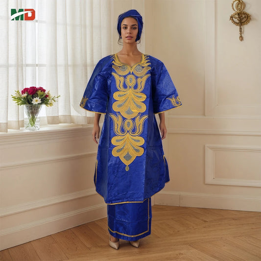 MD African Clothes For Women 2 PCS Sets Tops And Skirts Suits Bazin Riche Gown Dashiki Ankara Turkey Outfits Plus Size Dresses