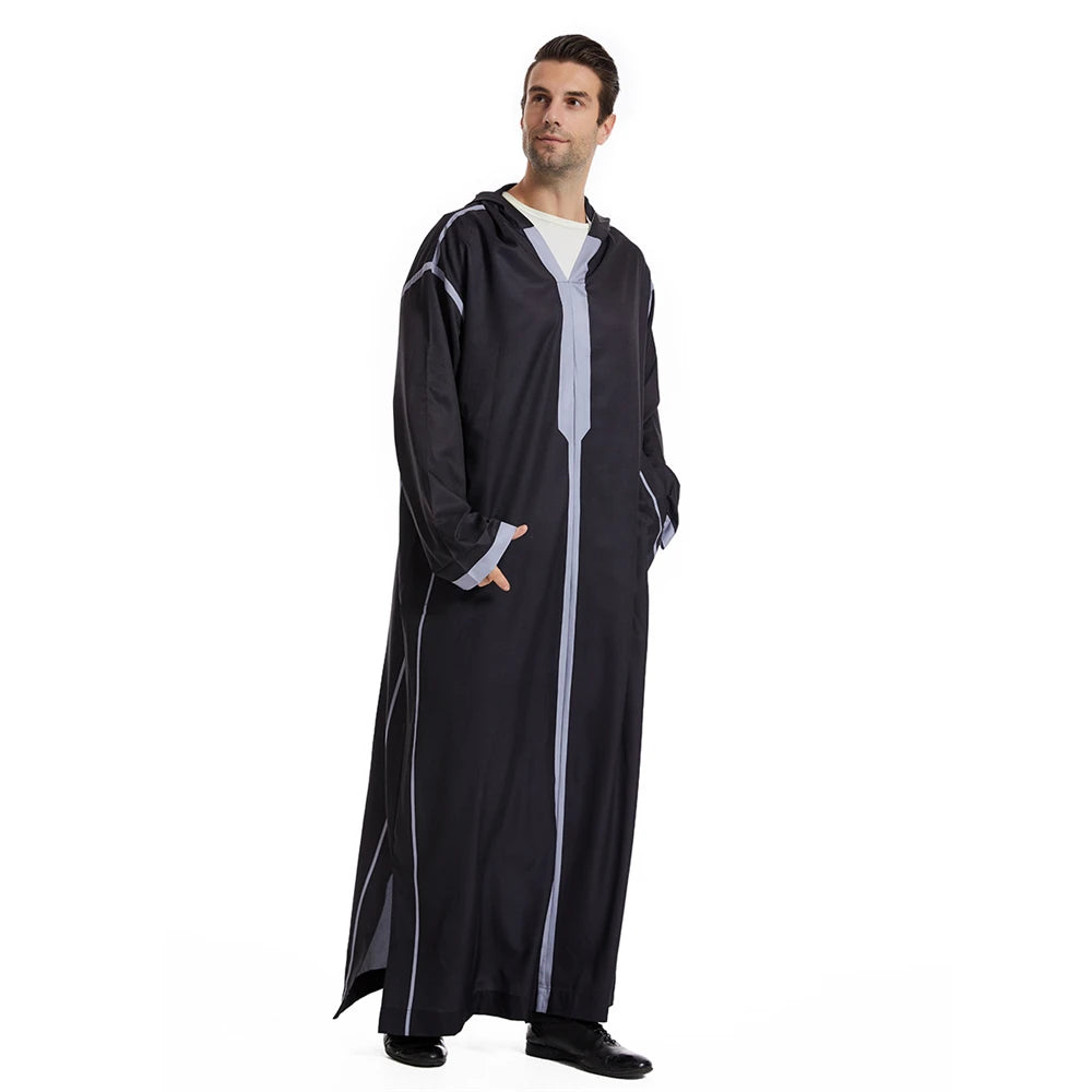 Men Abaya Muslim Dubai Saudi Long Dress Eid Hooded Jubba Thobe Islamic Clothing Moroccan Djellaba Caftan Kaftan Arabic Robe Gown