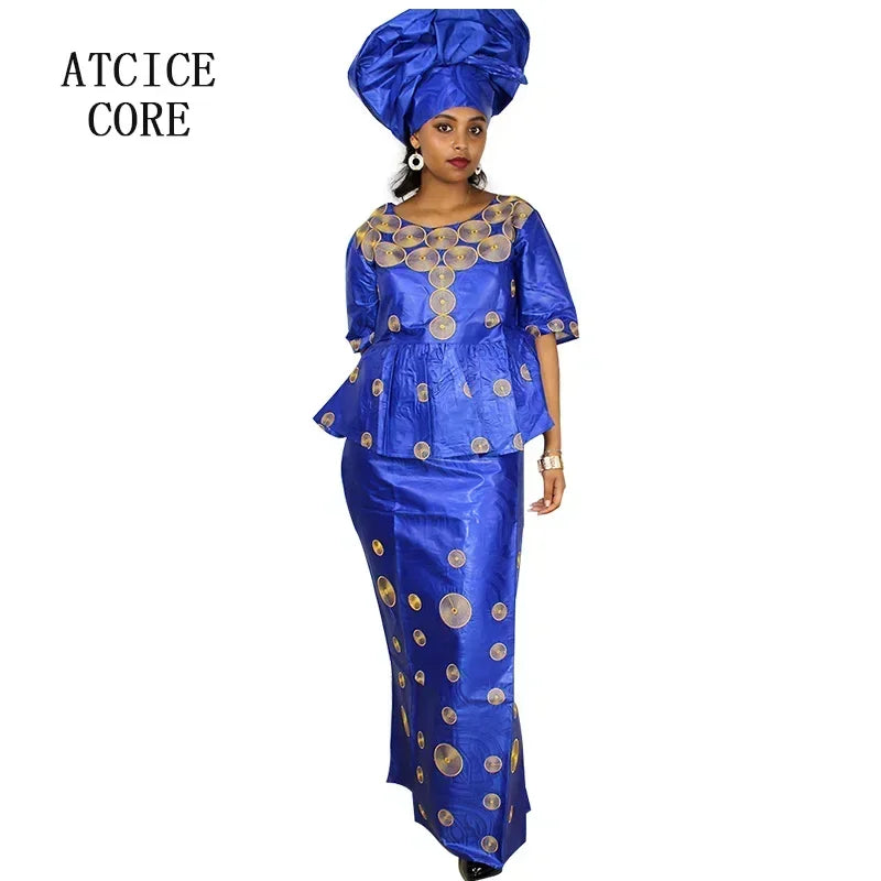 African Dress For Lady Fashion Design Computer Embroidery Design Top With Rapper