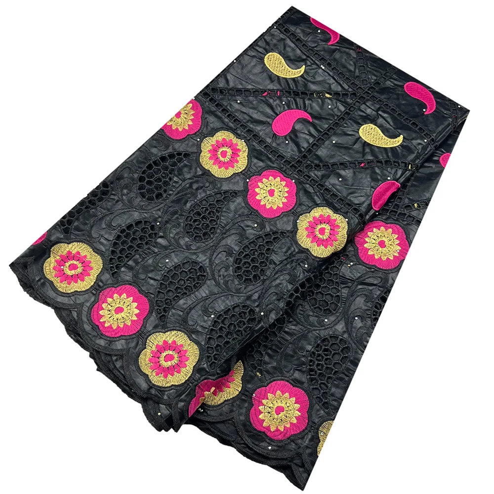 African Bazin Riche Fabric for Dress, African Lace Fabric, Nigerian Embroidery, 100% Cotton, 2.5Yards, F05, Latest