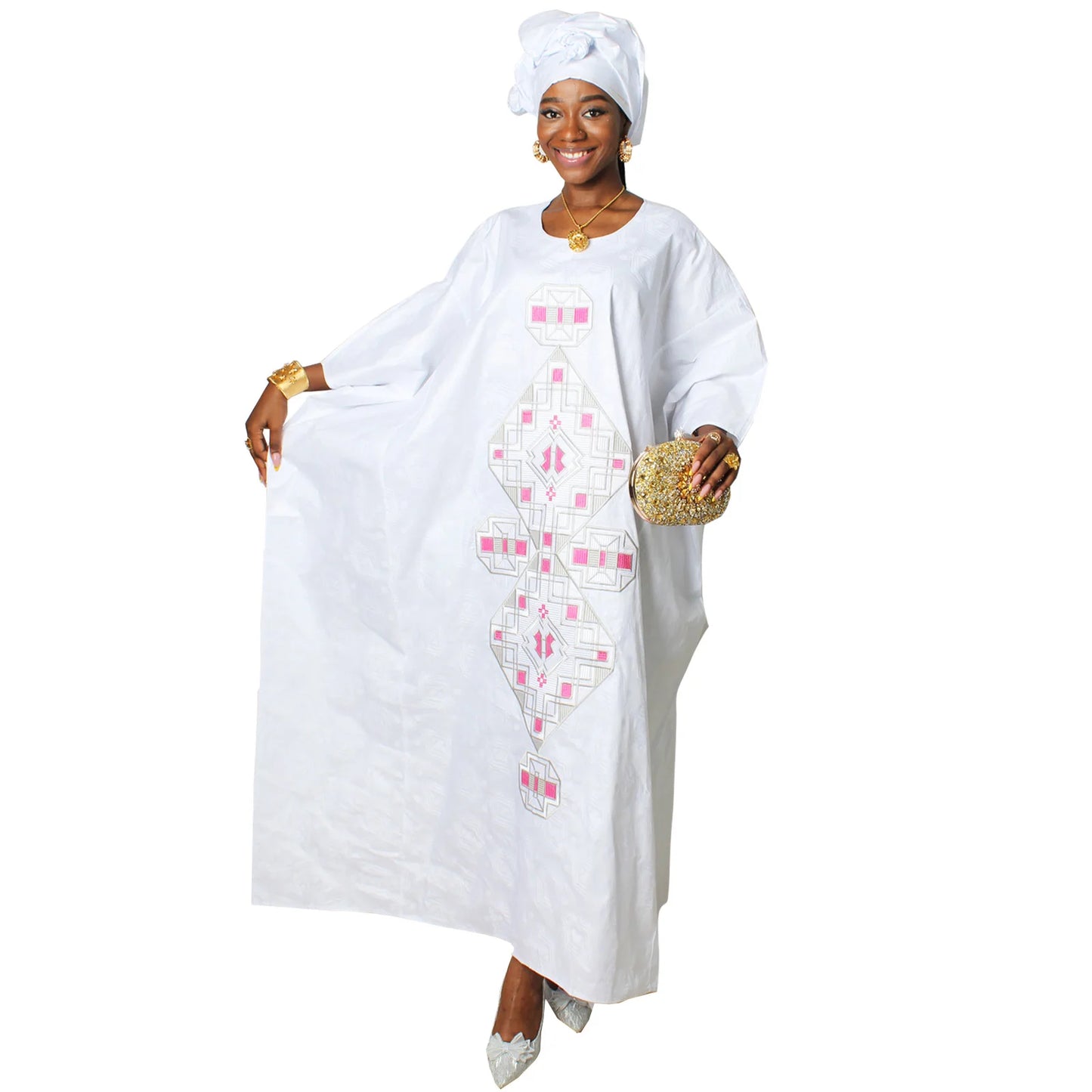 African Attire For Women Bazin Riche Embroidery Plus Size Elegant Party Church Dress