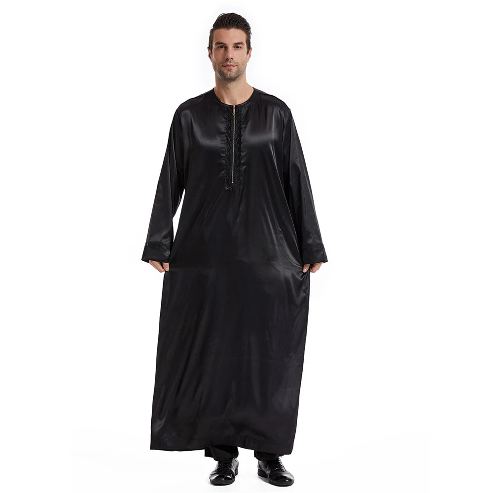 New Islamic Muslim Men Clothing Loose Jubba Thobe Abaya Front Zipper Musulmane Homme Caftan Maxi Robes Pakistan Arabia Dress