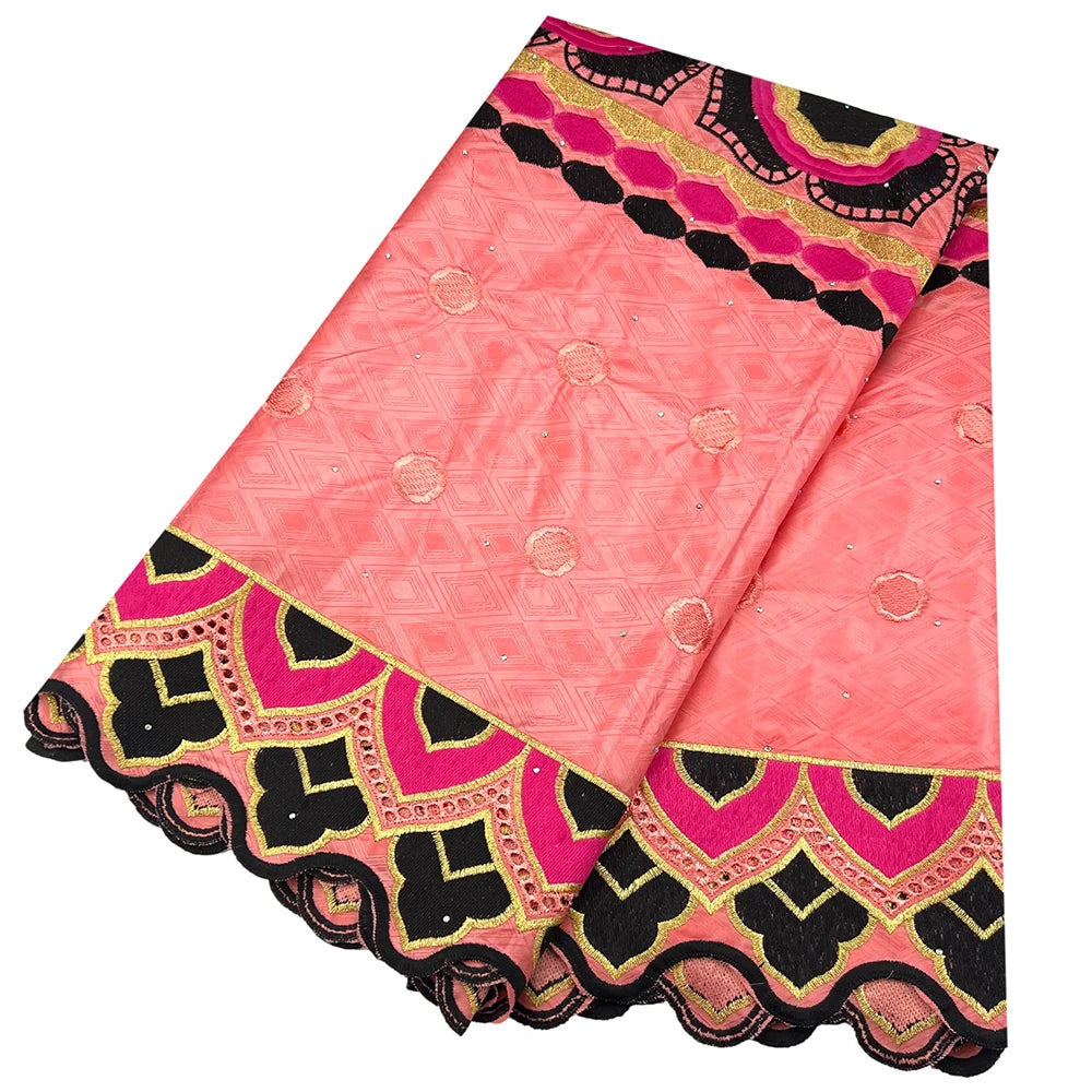 African Bazin Riche Fabric for Dress, African Lace Fabric, Nigerian Embroidery, 100% Cotton, 2.5Yards, F05, Latest