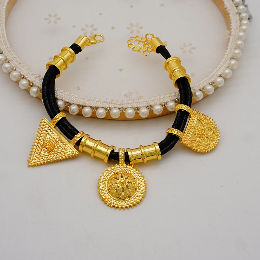 Trendy Nigerian Dubai Gold Color Jewelry Set For Women Tassel Long Chain Bridal Long Necklace Bracelet Earring Ring Wedding Sets