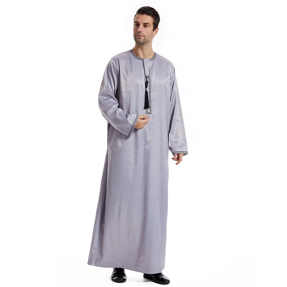 New Islamic Muslim Men Clothing Loose Jubba Thobe Abaya Front Zipper Musulmane Homme Caftan Maxi Robes Pakistan Arabia Dress