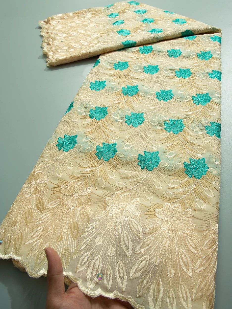 2024 African Cotton Lace Fabric High Quality Nigerian Stones Cotton Lace Fabric Swiss Voile Lace For Women Wedding Dress TY3806