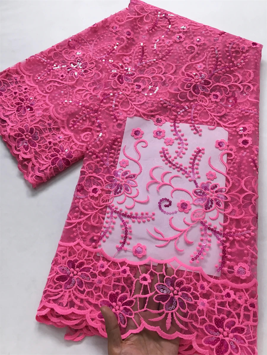 For Sewing Luxury Midi Party Dresses French Tulle Mesh Lace Newest Design African Nigerian Embroidered Lace Fabric,2.5yards 3846