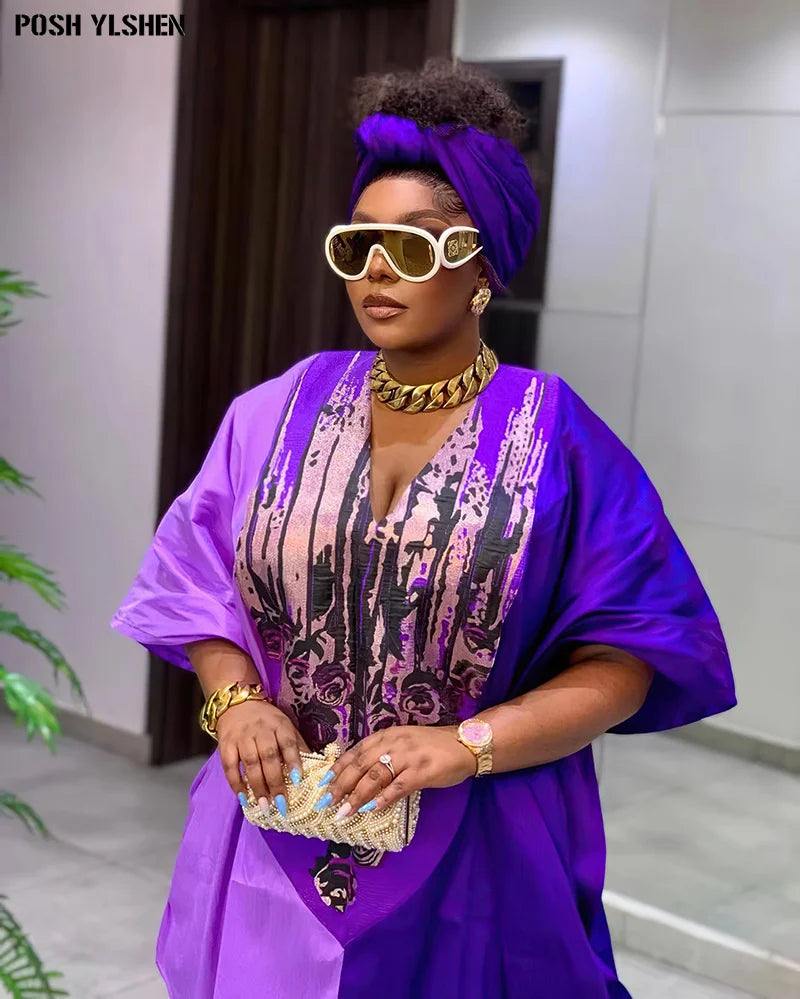 Plus Size African Long Dresses for Women 2025 Traditional Nigeria Print Patchwork Caftan Dress Abaya Musulman Robe Femme Clothes