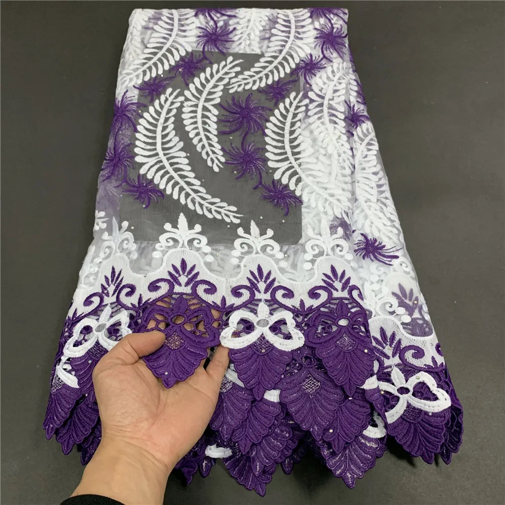 High Quality African Lace Fabric, Embroidery Tulle Cotton, French Wedding Party Dress, Guipure Sequins, 2.5Yards, Latest 2025