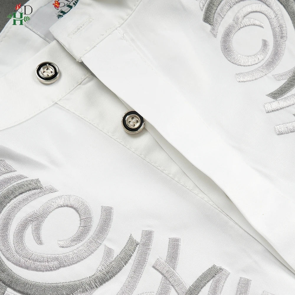 H&D African White Top And Pant 2 PCS Sets For Men Embroidery Work Wear Thobe Traditional Wedding Party Suits Plus Size Clothes