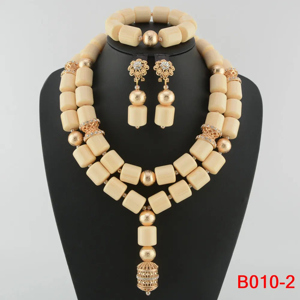 African Beads Wedding Necklace Set Artificial Coral Beads Jewelry Set Wholesale Nigeria Bride Wedding